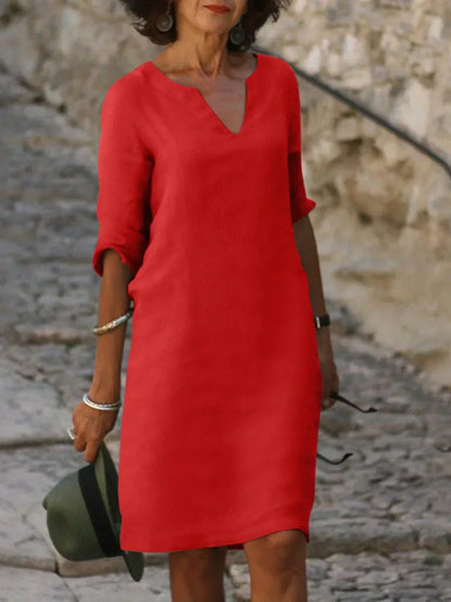 Albina | Coastal V-Neck Pleated Craftsmanship Dress