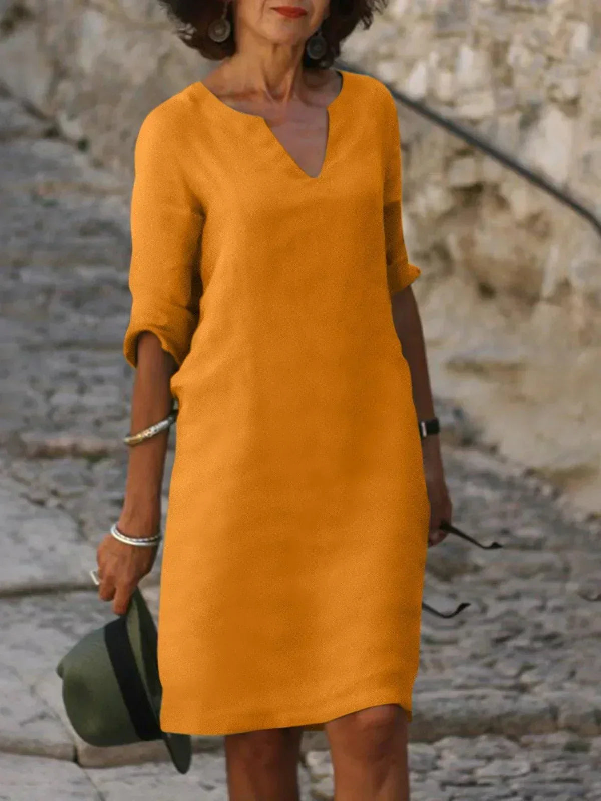 Albina | Coastal V-Neck Pleated Craftsmanship Dress
