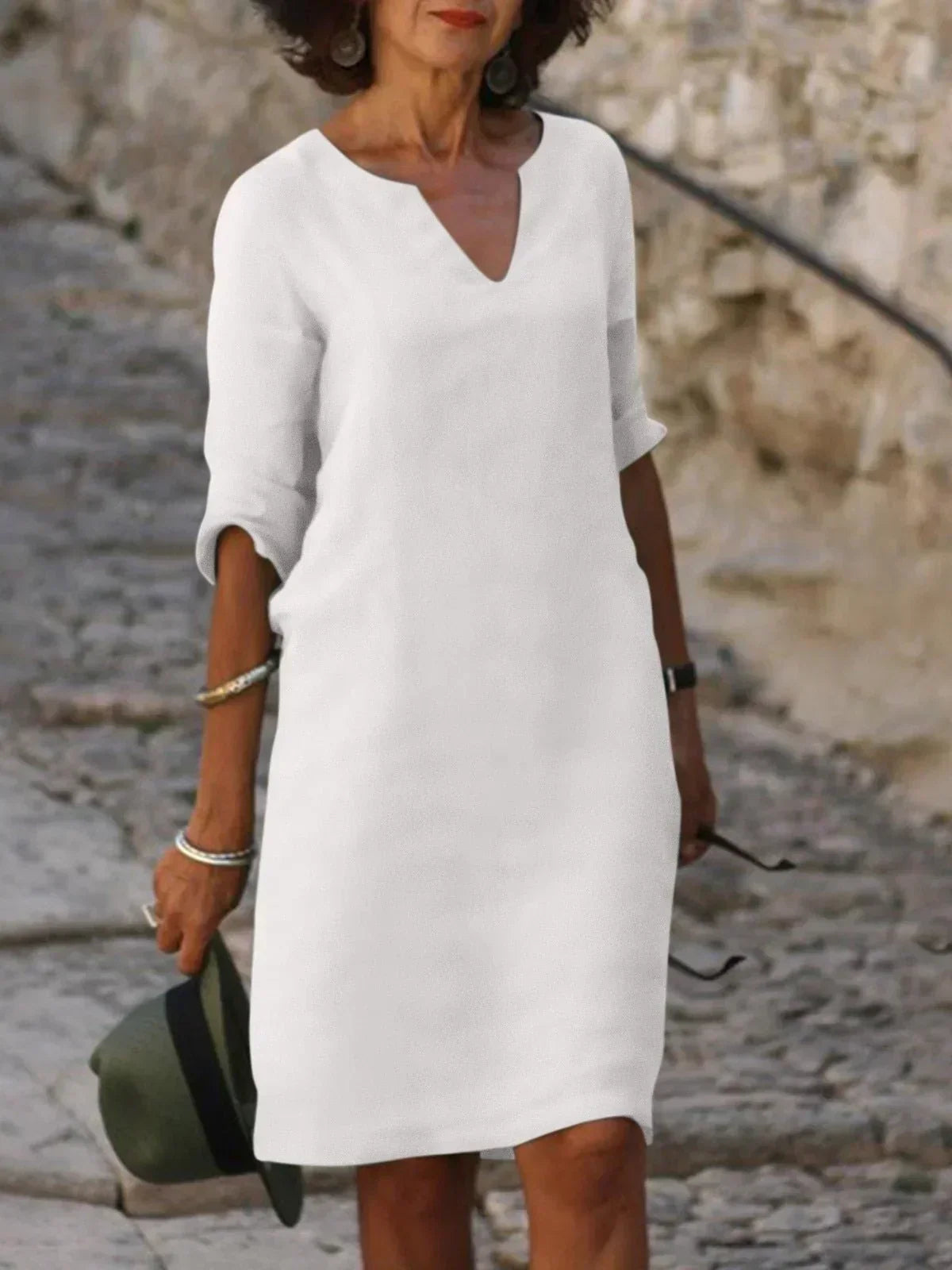 Albina | Coastal V-Neck Pleated Craftsmanship Dress