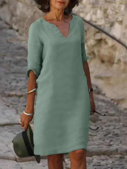Albina | Coastal V-Neck Pleated Craftsmanship Dress