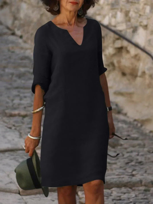 Albina | Coastal V-Neck Pleated Craftsmanship Dress