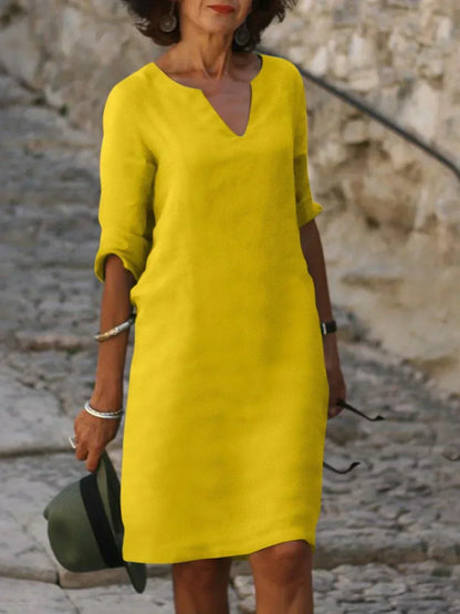 Albina | Coastal V-Neck Pleated Craftsmanship Dress