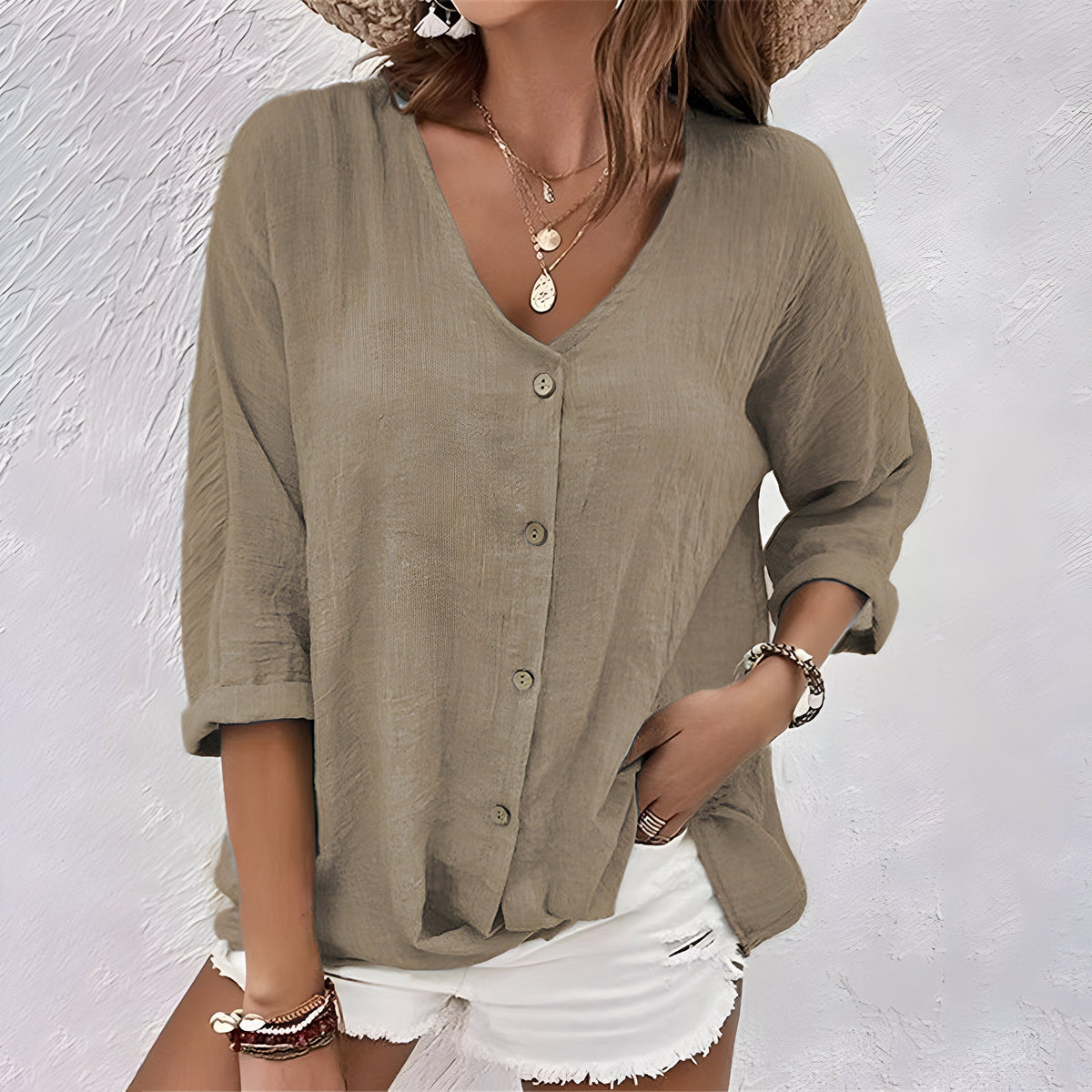Lavinia | Desk-to-Dinner V-Neck Roll-Sleeve Fit Blouse