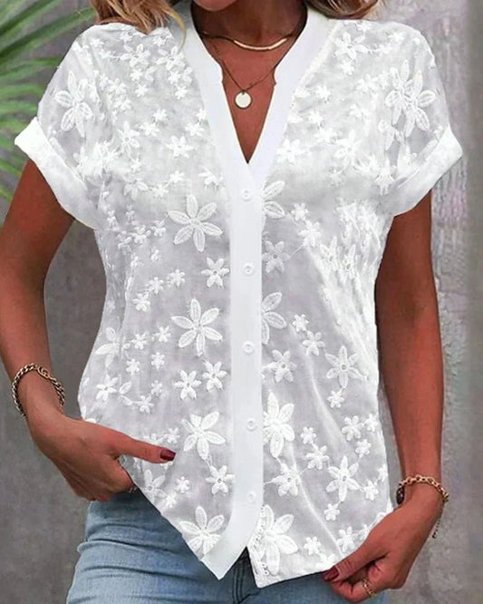 Arduina | Airy V-Neck Cuffed Cut Blouse