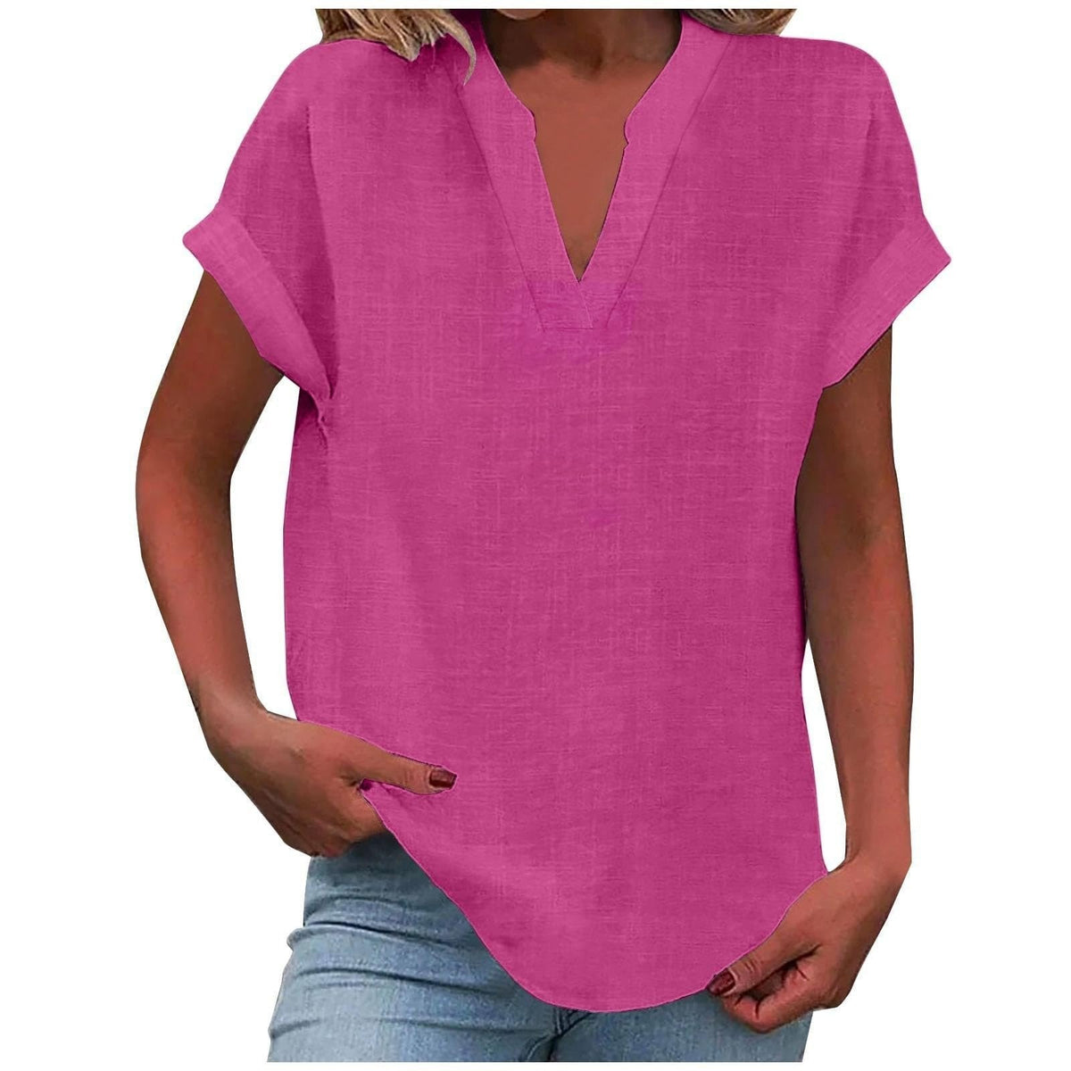 Antoniella | Polished V-Neck Rolled Design Blouse