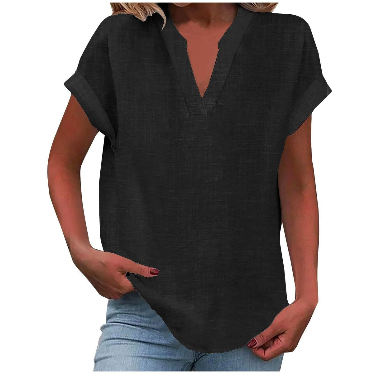Antoniella | Polished V-Neck Rolled Design Blouse