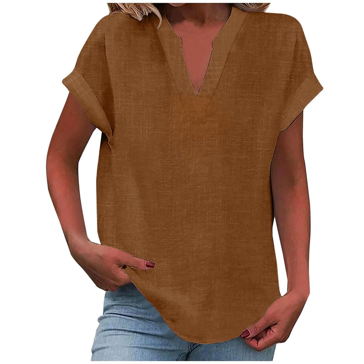 Antoniella | Polished V-Neck Rolled Design Blouse