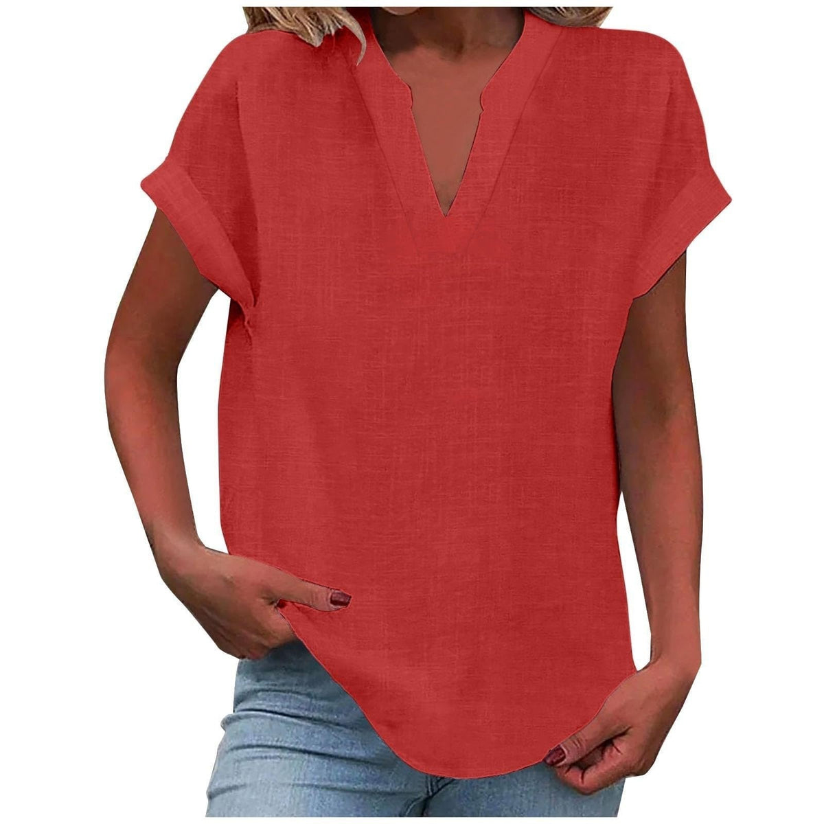 Antoniella | Polished V-Neck Rolled Design Blouse