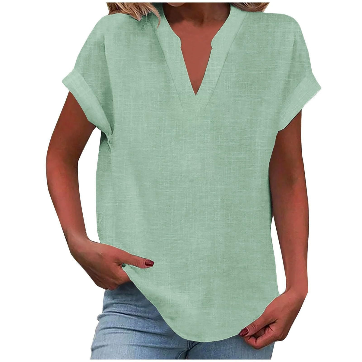 Antoniella | Polished V-Neck Rolled Design Blouse