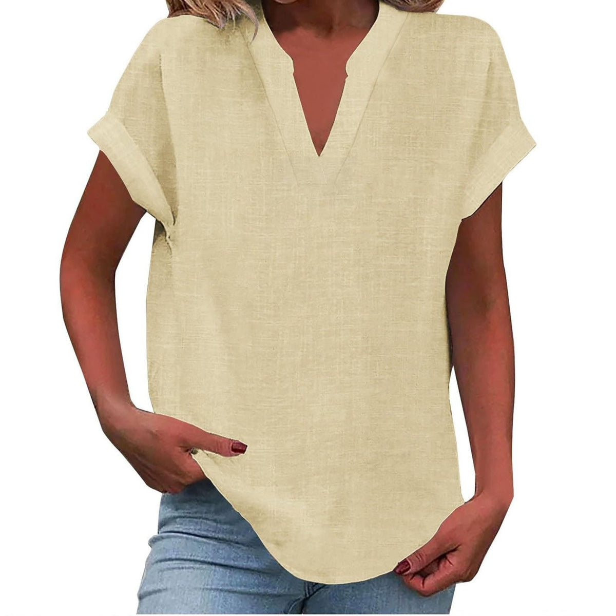 Antoniella | Polished V-Neck Rolled Design Blouse