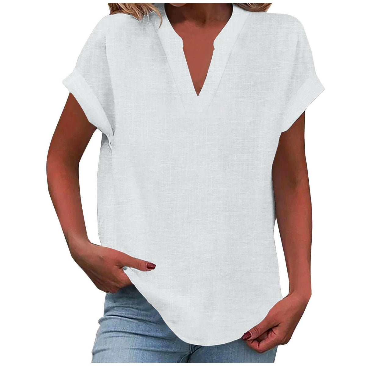 Antoniella | Polished V-Neck Rolled Design Blouse